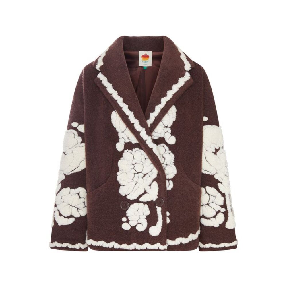 Farm Rio Women Brown Coat With A Contrasting Floral Pattern